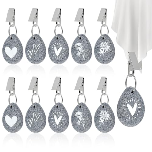 10 Stück Tischdeckenbeschwerer für Draußen, Tischdecken Beschwerer aus Naturstein mit Klammer, Tischdeckenhalter Gewichte Tischdecke mit 5 Mustern für Party Picknick Hochzeiten(Blume,Herzsymbol) von Weysoo