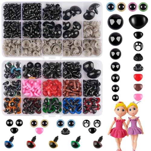 Weysoo Sicherheitsaugen für Häkeltiere, 690 Stück Amigurumi Augen und Sicherheitsnasen, Bunt Puppenaugen mit Unterlegscheiben, Knopfaugen zum Annähen - für Puppe,Plüschtier,Teddyaugen (6-22mm) von Weysoo