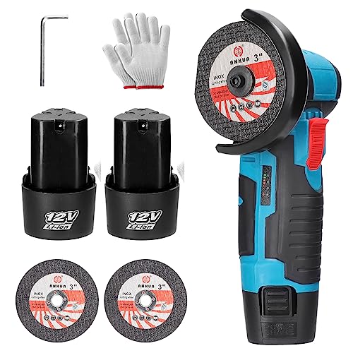Weytoll Mini Winkelschleifer, Akku Winkelschleifer mit 2 Batterien, 12V 1500mAh, 15000RPM mit Zwei Sägeblättern Elektrisches Schleifwerkzeug-76mm, Angle Grinder, Trennen und Polieren von Fliesen von Weytoll