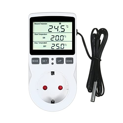 Weytoll Digitaler Temperaturregler Hermostat Timer Steckdose Heizung Kühlung 220V Temperaturdetektor LCD-Bildschirm für Gewächshaus, Aquarium, Terrarium, Reptilien von Weytoll