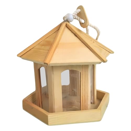 Sechseckiger Vogelfutterspender, Hängestation aus Holz, eichhörnchensicher und wetterfest, Futternapf für Garten, Terrasse, Baum und Balkon von Wezalget