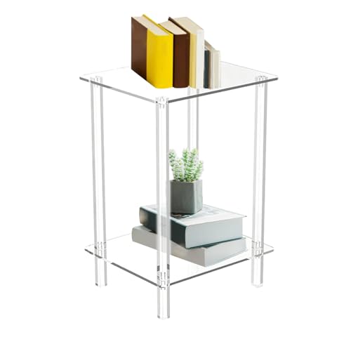 Wezalget Acryl Beistelltisch, Transparent Tisch, Nachttisch Acryl mit Ablage, Platzsparende Stauraum Regale, bodentisch Nachtkommode, Moderne Inneneinrichtungen von Wezalget