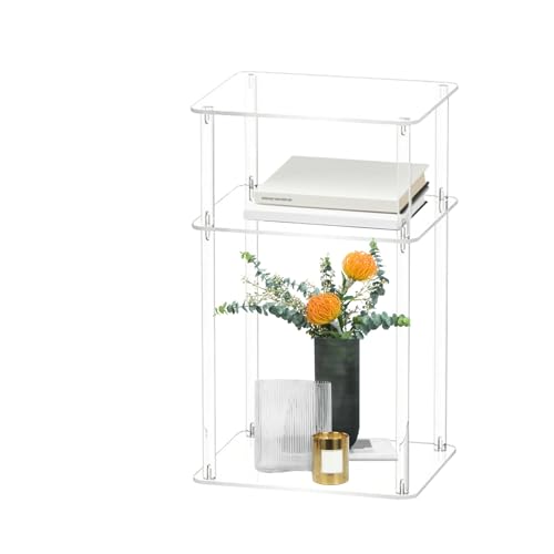 Wezalget Acryl Beistelltisch, Transparent Tisch, Nachttisch Acryl mit Ablage, Platzsparende Stauraum Regale, bodentisch Nachtkommode, Moderne Inneneinrichtungen von Wezalget