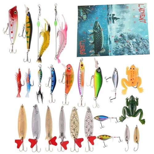 Wezalget Fishing Lure Countdown Kalender - 24 Tage Countdown Kalender mit Kunstködern,Angelbegeisterte Outdoor Ausrüstung für Fluss Teich See Fluss Reservoir von Wezalget