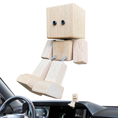 Wezalget Holzfigur Mann, Wackelndes Holzmann Auto, Actionfigur mit magnetischem Sockel und Design Puppe für die Dekoration auf dem Schreibtisch, dem Armaturenbrett, für Geburtstag und von Wezalget