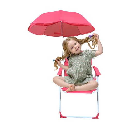 Wezalget Kinder Stuhl Mit Sonnenschirm,Klappbarer Sitz Für Draußen | Leicht Windbeständig Tragbar Für Garten Urlaubspark Camping Picknick von Wezalget