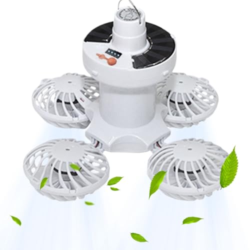 Wezalget Outdoor-Solar-Deckenventilator Für Terrassen, Deckenlüfter Mit LED-Beleuchtung, Mit Aufhängung Und Klapplampe Für Zuhause Camping Garten Gewächshaus Lagerhalle Scheune Zelt von Wezalget