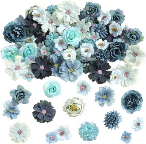 Wgewfhdf 30 Stück Deko Blumen zum Basteln – Künstliche Stoffblumen in 5 Farben (4~8 cm) für DIY, Scrapbooking, Hochzeiten, Partys & Home Deko – Mini Blumen für kreative Handwerksprojekte (Blau) von Wgewfhdf