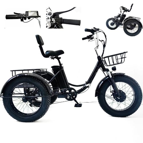 20'' Folding Electric Tricycle for Adults, Fat Tire Pedal Tricycle with Shopping Basket, LCD Digital Display(Speed, Mileage, Power, Time), 48V/13Ah Removable Battery, Range 32km, for Shopping, Picnic von WhFKLca