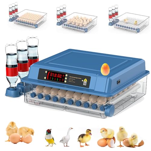 Egg Incubators, Automatischer Inkubator,automatisches Wenden der Eier + automatische Wasserzugabe + Temperaturregelung,doppelte Stromversorgung, zum Ausbrüten von Hühnern, Enten und Gänsen,48eggs von WhFKLca