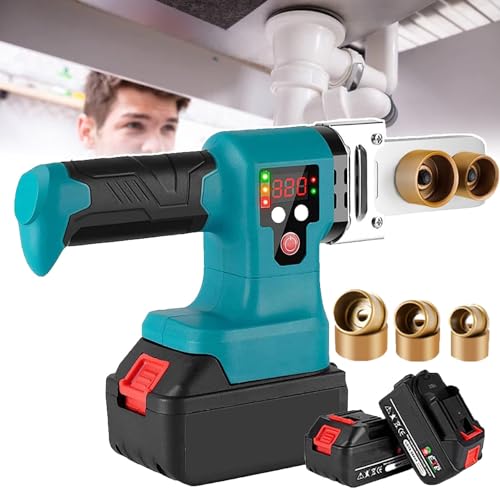 WhFKLca 21 V Sleeve Welding Machine PPR Pipe Welding Machine, Water Pipe Plastic Welding Machine, Digital Display Hot Melt Machine with 3 Die Heads(32mm/25mm/20mm) and 2 Batteries von WhFKLca