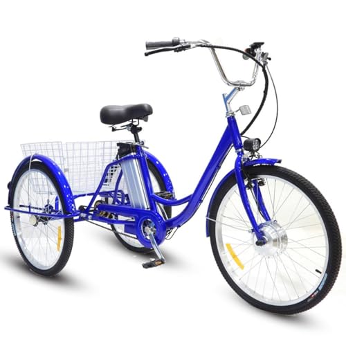 WhFKLca 24" Electric Tricycles for Adult, 3 Wheel Electric Trike for Senior, Soft Seat - Adjustable Height (29.5''-33.4''), 350W 36V 12Ah Removable Battery, with Shopping Basket, Load 150kg,Blue von WhFKLca
