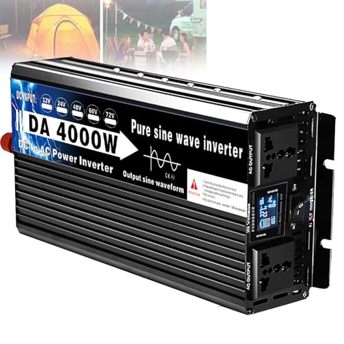 WhFKLca Reiner Sinus-Wechselrichter (Spitzenleistung: 4000 W/5500 W/6000 W), DC 12 V 24 V 48 V 60 V 72 V auf AC 220 V, Doppelsteckdose + Digitales LCD-Display, Mehrere Schutzfunktionen,4000W-72V von WhFKLca