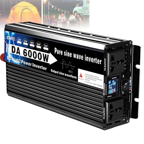 WhFKLca Reiner Sinus-Wechselrichter (Spitzenleistung: 4000 W/5500 W/6000 W), DC 12 V 24 V 48 V 60 V 72 V auf AC 220 V, Doppelsteckdose + Digitales LCD-Display, Mehrere Schutzfunktionen,6000W-60V von WhFKLca