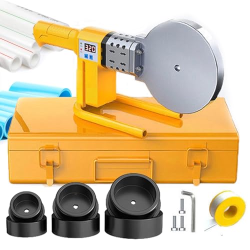 WhFKLca Sleeve Welding Machine, Plastic Pipe Welder with Double Heat Dissipation, PPR Pipes Welder with Digital Temperature Control, with 3 Die Heads(75mm 90mm 110mm) +Iron Case + Anti-Scalding Line von WhFKLca