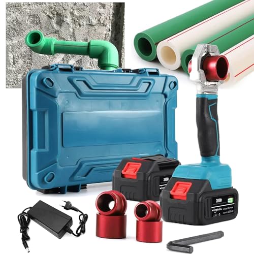 WhFKLca Sleeve Welding Machine, Plastic Water Pipe Melter, Cordless Handheld Socket Fusions Welder Kit, Plastic Water Pipe Welding Machine (340℃) for PPR PE PP Pipes (20, 25, 32 MM), with 2 x Battery von WhFKLca