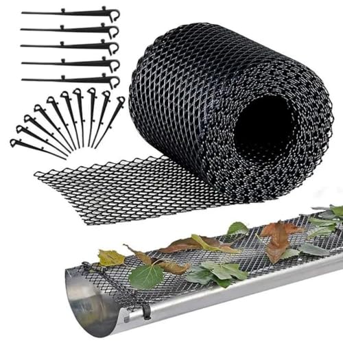 2 Stück 16 cm x 600 cm Dachrinnen Laubschutz Dachrinnenschutz,Mit 10 schwarzen geraden Haken,Regenrinnen Laubschutz Blättersieb Dachrinne Blätterschutz Regenrohrschutz fürDachtraufen,Dachrinnen von Whakano