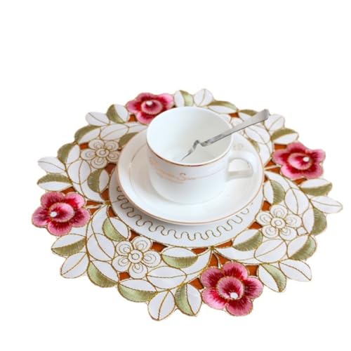 Whakano 2 Stück Retro Spitze Tischsets,Boho Dekor Makramee Untersetzer,Bestickt Blume Runde Deckchen Untersetzer Vase Matte,zum Küche Wohnzimmer Dekoratio,für Hotels,Büros,Cafés,Restaurants,25cm,Grün von Whakano