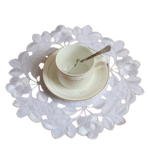 Whakano 2 Stück Retro Spitze Tischsets,Boho Dekor Makramee Untersetzer,Bestickt Blume Runde Deckchen Untersetzer Vase Matte,zum Küche Wohnzimmer Dekoratio,für Hotels,Büros,Cafés,Restaurants,25cm,Weiß von Whakano