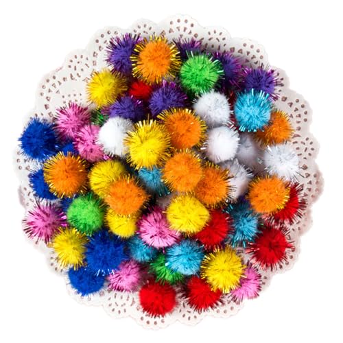 Whakano 210 Stück Glitzer Pompons zum Basteln,Bunt Mini Pompons,Mini Pom Poms für Handwerk Herstellung,Bunte Pompons für Partydekor,Ostern,Kleidung,DIY Kreativen Handwerk Dekor,2,5 cm von Whakano