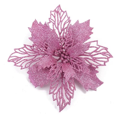 Whakano 30 Stück Weihnachten Glitzer Weihnachtsstern Blumen mit Clips,Poinsettia Weihnachtsblume Glitzernde für Weihnachtsbaum Dekorationen,Weihnachtsblumen für Weihnachts,Garten,Neujahr,Kränze,Rosa von Whakano