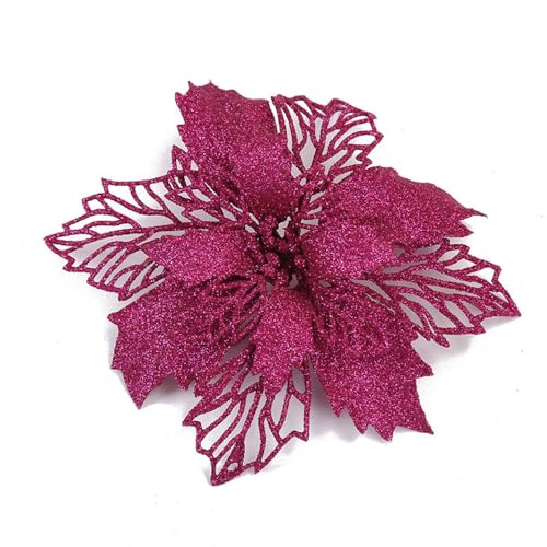 30 Stück Weihnachten Glitzer Weihnachtsstern Blumen mit Clips,Poinsettia Weihnachtsblume Glitzernde für Weihnachtsbaum Dekorationen,Weihnachtsblumen für Weihnachts,Garten,Neujahr,Kränze,Rosenrot von Whakano