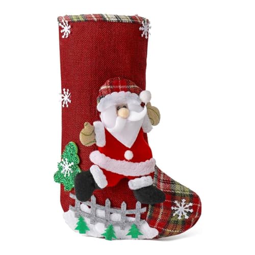 Weihnachtsstrumpf Weihnachtssocken Nikolausstiefel zum Befüllen Groß Weihnachtsstrumpfe,Weihnachtsgeschenktasche Nikolausstrumpf Hängende Strümpfe für auf Kamin Weihnachtsdeko,Weihnachtsmann20x30cm von Whakano