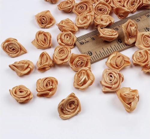 Whakano 100 Stück Mini Künstliche Blumen Rosenköpfe 1,5cm,Satin Röschen zum Basteln,Blumen Applikationen,Deko-Rosen,kleine Rosenköpfe für Valentinstag,Muttertag,Hochzeit,Party,Home Deko,Kamel von Whakano
