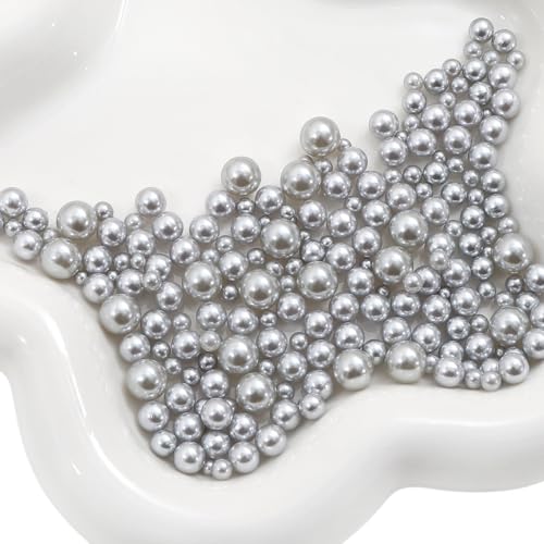 Whakano 1000 Stück ABS Runde Perlen zum Basteln,Runde Kunstperlen 3-8mm,Lose Perlen ohne Loche,Bastelperlen für DIY Handwerk Dekor,Kleidung,Vasenfüller,Hochzeit,Party,Heimdekoration,Helles Silbergrau von Whakano