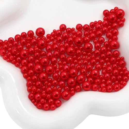 Whakano 1000 Stück ABS Runde Perlen zum Basteln,Runde Kunstperlen 3-8mm,Lose Perlen ohne Loche,Bastelperlen für DIY Handwerk Dekor,Kleidung,Vasenfüller,Hochzeit,Party,Heimdekoration,Rot von Whakano