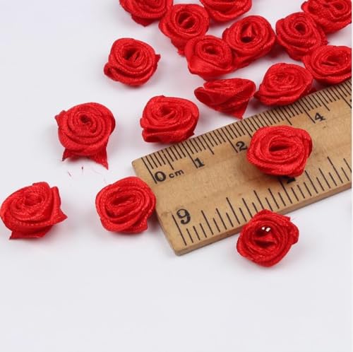 Whakano 200 Stück Mini Künstliche Blumen Rosenköpfe 1,5cm,Satin Röschen zum Basteln,Blumen Applikationen,Deko-Rosen,kleine Rosenköpfe für Valentinstag,Muttertag,Hochzeit,Party,Home Deko,Rot von Whakano