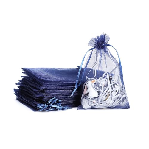 Whakano 40 Stück Bunt Organzasäckchen mit Kordelzug,Organzabeutel,Schmuckbeutel,GeschenkSack,für Hochzeit Geburtstag Süßigkeiten Schmuck Geschenkverpackung Party Mit Schnur,Navy blau,20x30cm von Whakano