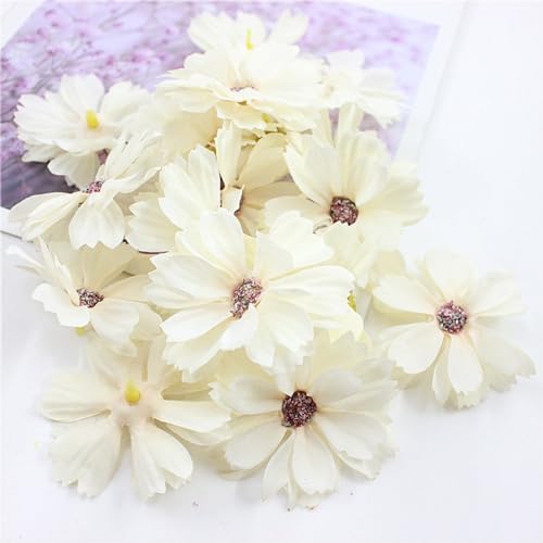 Whakano 50 Stück Künstliche Blumen,Blume Gänseblümchen Blütenköpfe 4,5cm,Fake Flowers Deko,Blumen Künstlich,Kunstblumen Köpfe Deko für Hochzeit Festliche Home Party,Leichter Champagner von Whakano