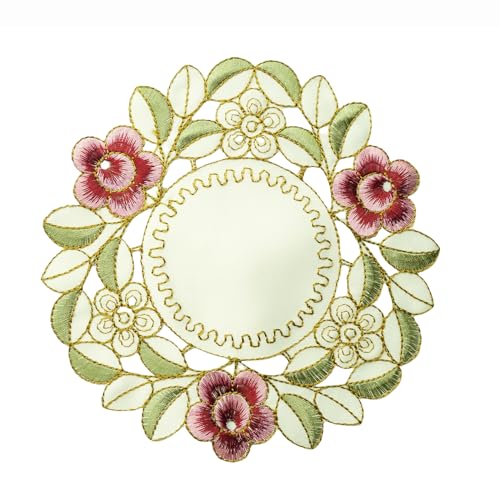 6 Stück Retro Spitze Tischsets,Boho Dekor Makramee Untersetzer,Bestickt Blume Runde Deckchen Untersetzer Vase Matte,zum Küche Wohnzimmer Dekoratio,für Hotels,Büros,Cafés,Restaurants,20cm,Grün von Whakano