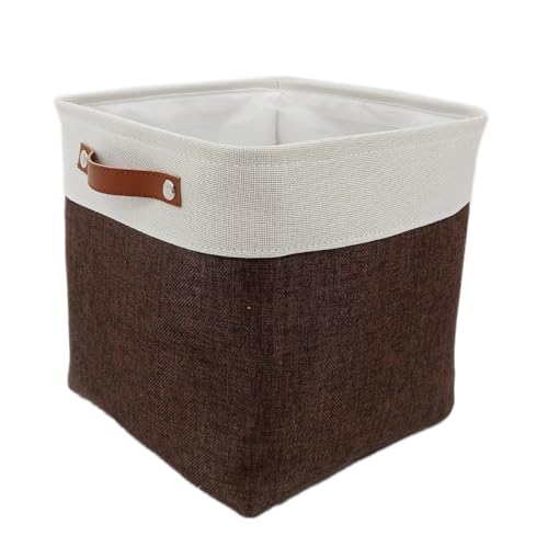 Whakano Faltbare Stoffbox mit Griffen 28x28x28cm,zusammenklappbarer Aufbewahrungswürfel Organizer Box aus Stoff,Aufbewahrungsbox für Kleidung,Anzug für Desktop-Speicher und Haushalts Organizer,Braun von Whakano