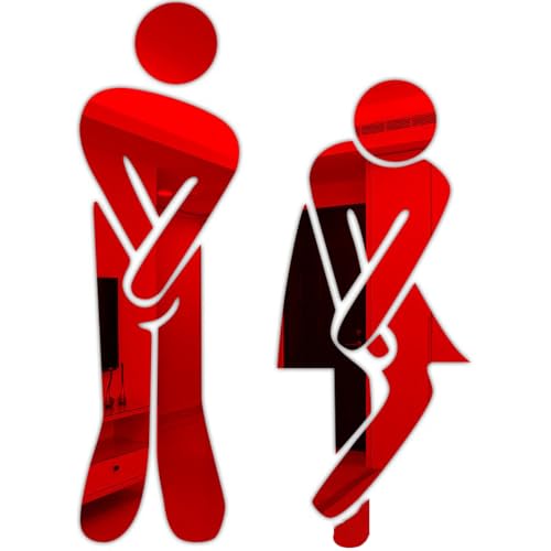Whakano Männer & Frauen Symbol Toiletten Schild,WC Türschild,Dekorative Türaufkleber Wandsticker,Selbstklebend Wandaufkleber WC Tür-Aufkleber für Badezimmer,Toilettenwand,Hotel,Rot von Whakano