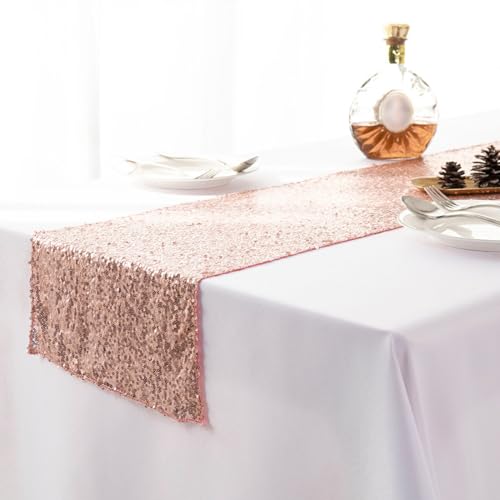 Whakano Tischband Tischläufer Glitzer,Tischdecke mit Pailletten,Dekoratives Tischband,für Geburtstage Bankett & Hochzeiten,Esszimmer,Party,Urlaub Dekoration,Tischdeko,Roségold,30x300cm von Whakano