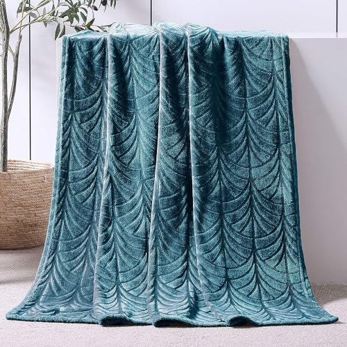 Whale Flotilla Kuscheldecke Decke mit Blätter Muster, Warme Sofadecke Fleecedecke, Weiche und Flauschige Flanell-Decke Wohndecke, 150x200 cm Graublau von Whale Flotilla