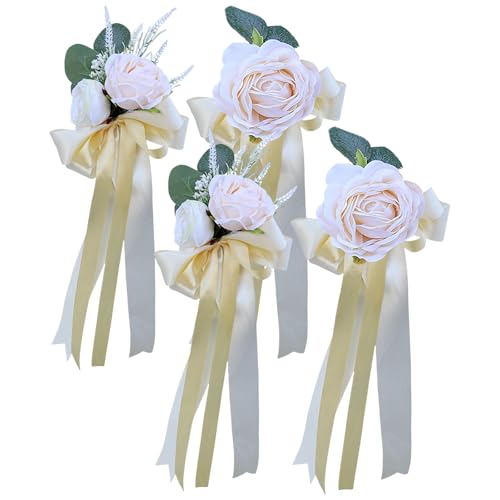 WhaleO 4 Stück Hochzeitsschmuck Auto, Autoschleifen Hochzeit, Autoschmuck Hochzeit, Hochzeitsdeko Auto, Hochzeitsschleifen fürs Auto, Auto Deko Hochzeit für Hochzeit Party von WhaleO