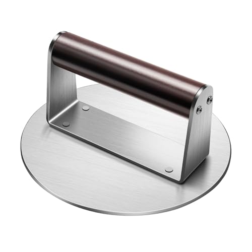 Burgerpresse aus Edelstahl, 16 cm, antihaftbeschichtet, für Hamburger-Smasher und Grillpresse, 0,6 kg Grillpresse mit Holzgriff für Blackstone Camp Chef Pitboss Weber Grillroste (rund) von Whaleme