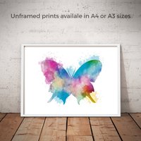 Aquarell Schmetterling Druck, Farbe Spritzer, Wandkunst, Bunt/Regenbogen Farben, Druck Oder Gestreckt Leinwand Aquarell Schmetterling Druck, Farbe Spritzer, Wandkunst, Bunt/Regenbogen Farben, Druck Oder Gestreckt Leinwand von WhaleySweetGifts