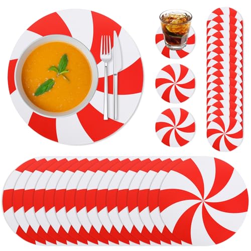 Whaline 100Pcs Weihnachten Einweg Papier Tischset Untersetzer Set Rot Weiß Süßigkeiten Tischsets Xmas Esstisch Tasse Matten für Winter Urlaub Party Geschirr Dekor Supplies von Whaline