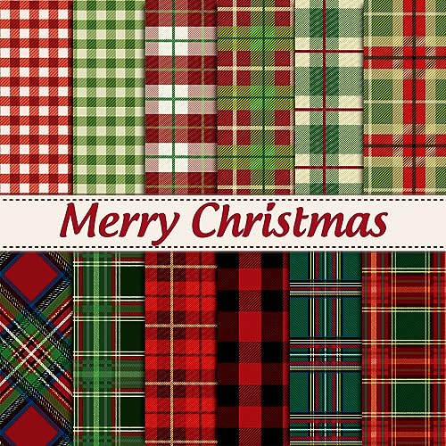 Whaline 12 Designs Weihnachtsmuster Papier Pack 24 Blatt Weihnachten Plaid Scrapbook Spezialpapier Doppelseitige Sammlung Plaid Dekoratives Bastelpapier Gefaltet Flach für Kartenherstellung Scrapbook von Whaline