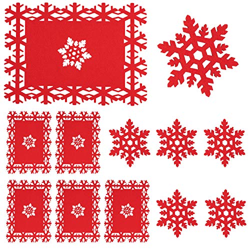 Whaline 12 Stück Tischsets und Untersetzer Weihnachten rot Schneeflocke Design Set für Weihnachten Party Winter Urlaub Hochzeit Abendessen Dekoration von Whaline