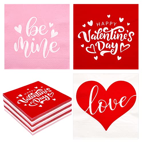 Whaline 120 Stück Valentinstag-Servietten rotes Herz Einweg-Servietten rosa Be Mine Dinner Servietten Dekorative Urlaub Party Papierservietten für Valentinstag Party Supplies, 16,5 x 16,5 cm, 3 von Whaline