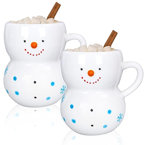 Whaline 2 Stück Weihnachtstassen 3D Schneemann Keramik Tassen Winter Urlaub Neuheit Kaffeetassen Xmas Lustiges Geschenk für Familienmitglieder Freunde Abendessen Tischdekoration von Whaline