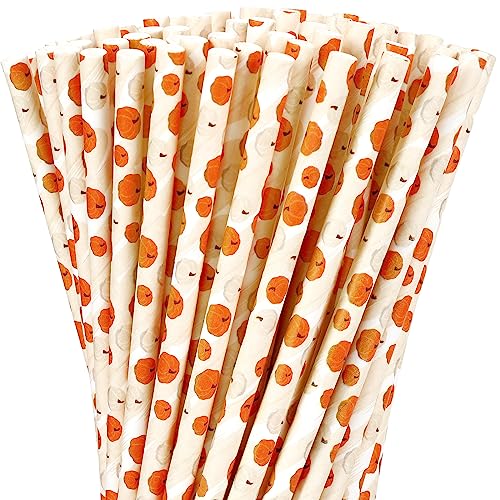 Whaline 200 Stück Herbst Papier Strohhalme Aquarell Kürbis Einweg Strohhalme Orange Weiß Kürbis Trinkhalme Herbst Dekorative Strohhalme für Herbst Ernte Thanksgiving Party Getränke Cocktail Supplies von Whaline