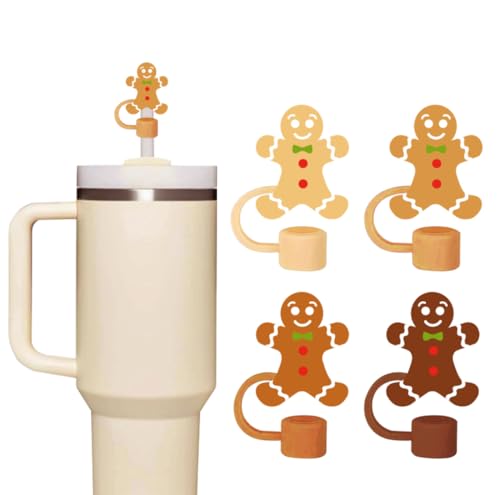 Whaline 4 Stück Weihnachts-Trinkhalm-Abdeckkappen, Lebkuchenmann, wiederverwendbar, Silikon-Trinkhalme, Farbverlauf, Braun, 10 mm, Trinkhalm-Spitzen-Deckelschutz für 30 ml, Becher, Zubehör Whaline 4 Stück Weihnachts-Trinkhalm-Abdeckkappen, Lebkuchenmann, wiederverwendbar, Silikon-Trinkhalme, Farbverlauf, Braun, 10 mm, Trinkhalm-Spitzen-Deckelschutz für 30 ml, Becher, Zubehör von Whaline
