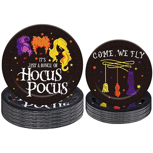 Whaline 40 Stück Halloween Pappteller Hocus Pocus Hexe Thema Teller Einweggeschirr Set für Halloween Party Urlaub Abendessen Party Geschirr Supplies Dekor, 17,8 cm & 22,9 cm von Whaline