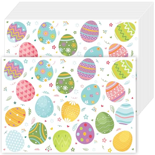 Whaline 50Pcs Ostern Papier Tischsets Bunte Eier Einweg Platzsets Rechteck Dekorative Papier Tischmatten für Home Küche Urlaub Tisch Top Decor von Whaline